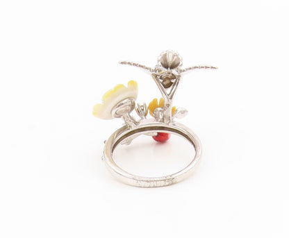 925 Sterling Silver Vintage Ring Round CZ Hummingbird Floral Band  Sz 7  RG34526