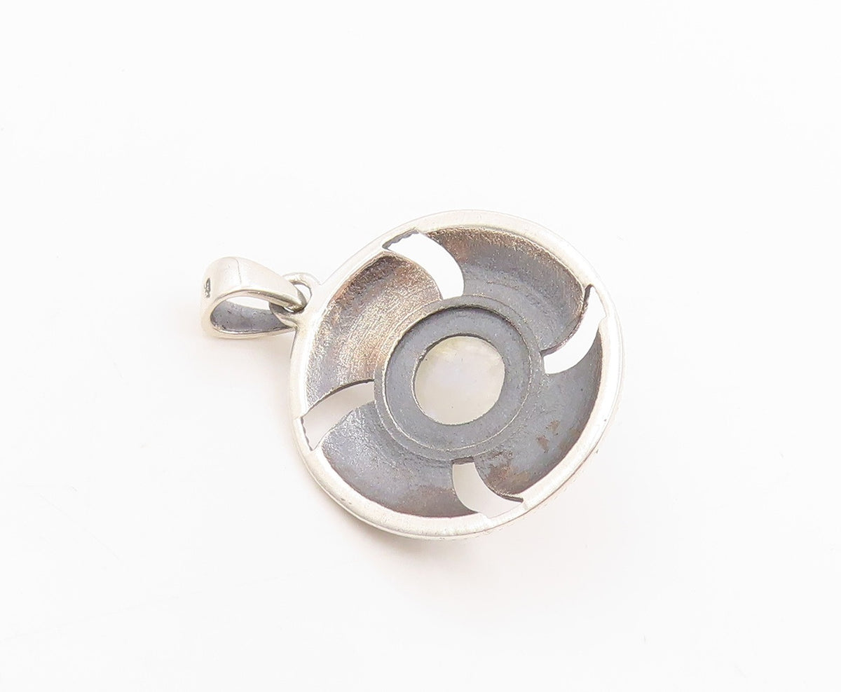 925 Sterling Silver Vintage Pendant Cabochon Moonstone Celtic Medallion  PT26231