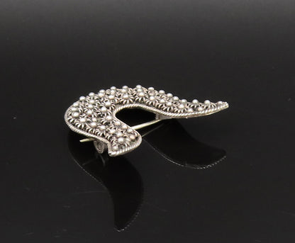 925 Silver  Vintage Twisted Rope Border Floral Beaded Curved Brooch Pin BP9825