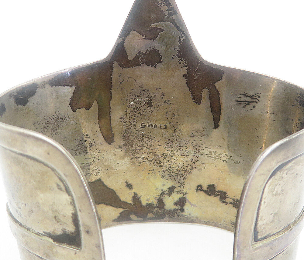 925 Sterling Silver  Vintage Antique Mother Of Pearl Cuff Bracelet  BT3385