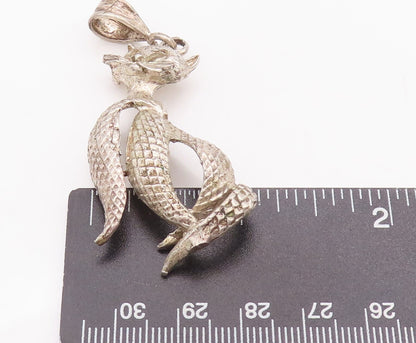 925 Sterling Silver Vintage Pendant Solid Dented Carved Designer Cat   PT22975