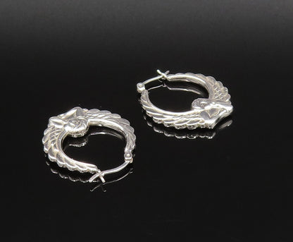 925 Silver  Vintage Polished Scalloped Angel Wings Hoop Earrings  EG12039