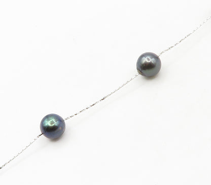 925 Sterling Silver  Smooth Blue Pearls Shiny Thin Chain Necklace  NE2667
