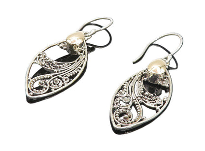 925 Sterling Silver & 18K GOLD  Vintage Two Tone Swirl Drop Earrings  EG3333