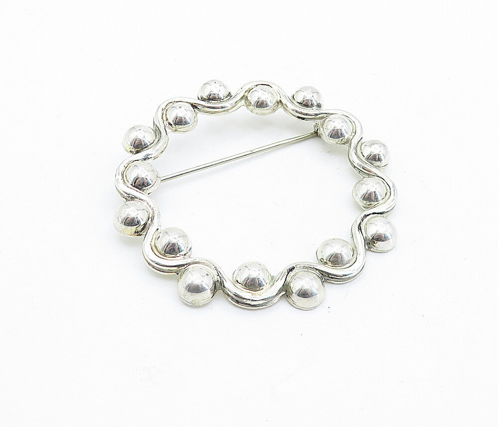 MEXICO 925 Sterling Silver  Vintage Swirl Dome Pattern Round Brooch Pin BP2728