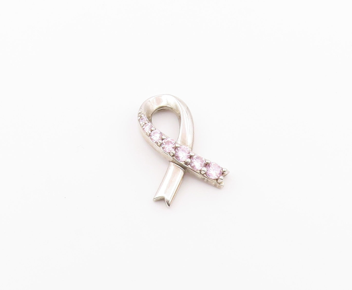 925 Sterling Silver  Vintage Shiny Pink Topaz Ribbon Pendant  PT16277
