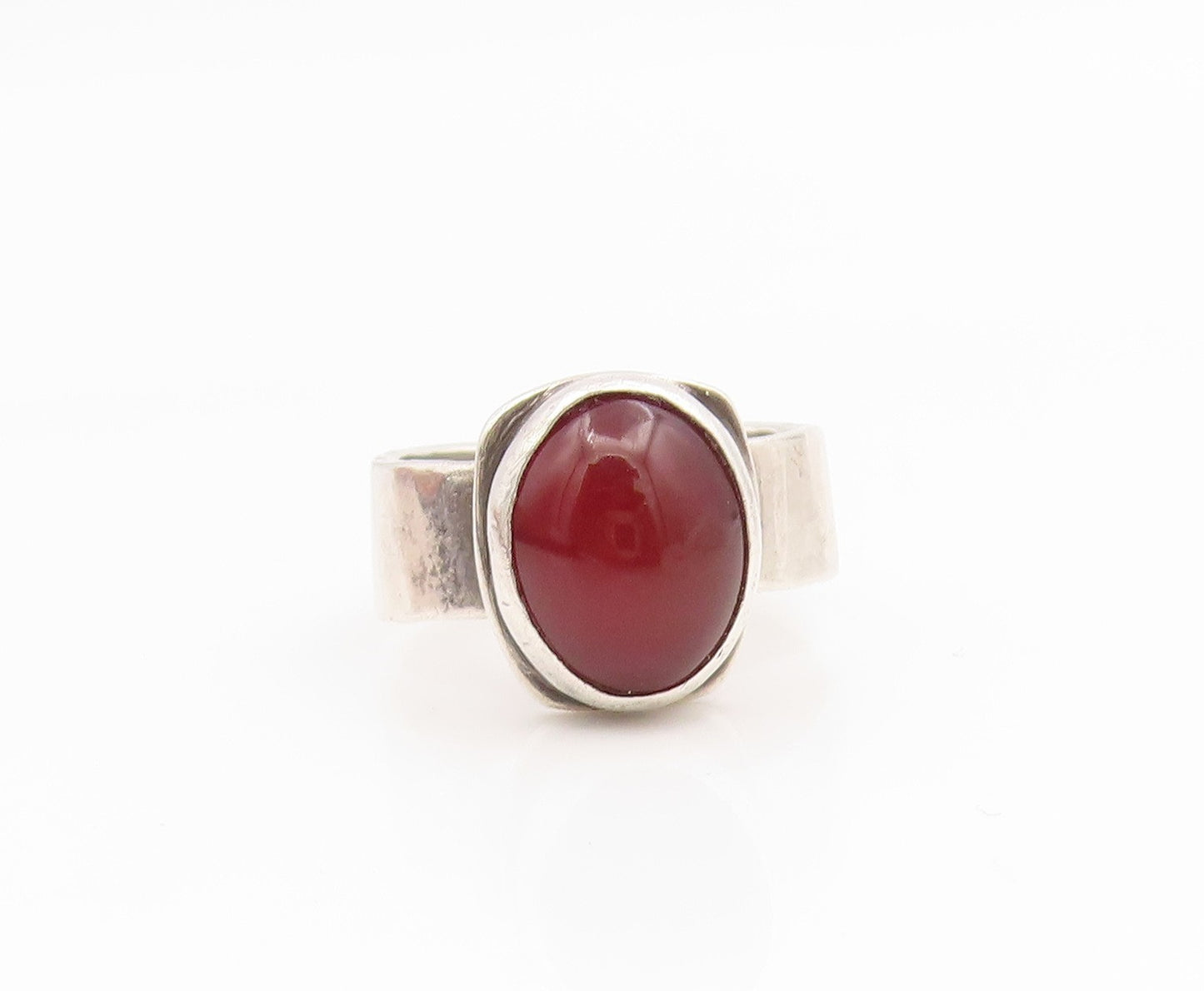 925 Sterling Silver Vintage Ring Classic Cabochon Carnelian Band  Sz 6  RG35123
