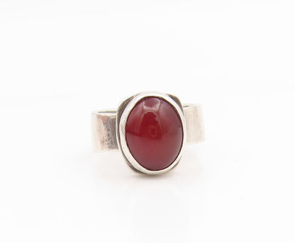 925 Sterling Silver Vintage Ring Classic Cabochon Carnelian Band  Sz 6  RG35123