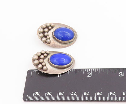 925 Sterling Silver Vintage Earrings Oval Cabochon Lapis Lazuli Clips  EG13748
