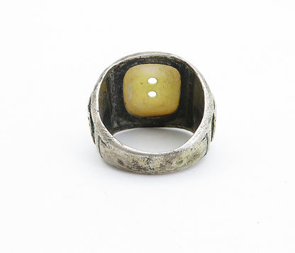 925 Sterling Silver Vintage U.S. Navy Mother Of Pearl Band Ring Sz 9 RG4246