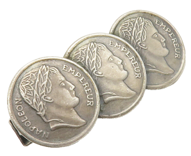 925 Sterling Silver  Vintage Antique Triple Napoleon Coin Tie Clip  TR2065