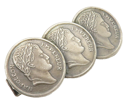 925 Sterling Silver  Vintage Antique Triple Napoleon Coin Tie Clip  TR2065