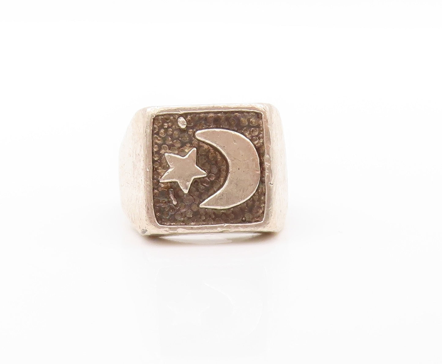 925 Sterling Silver Vintage Ring Religious Etched Moon & Star  Sz 7  RG32809
