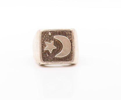 925 Sterling Silver Vintage Ring Religious Etched Moon & Star  Sz 7  RG32809