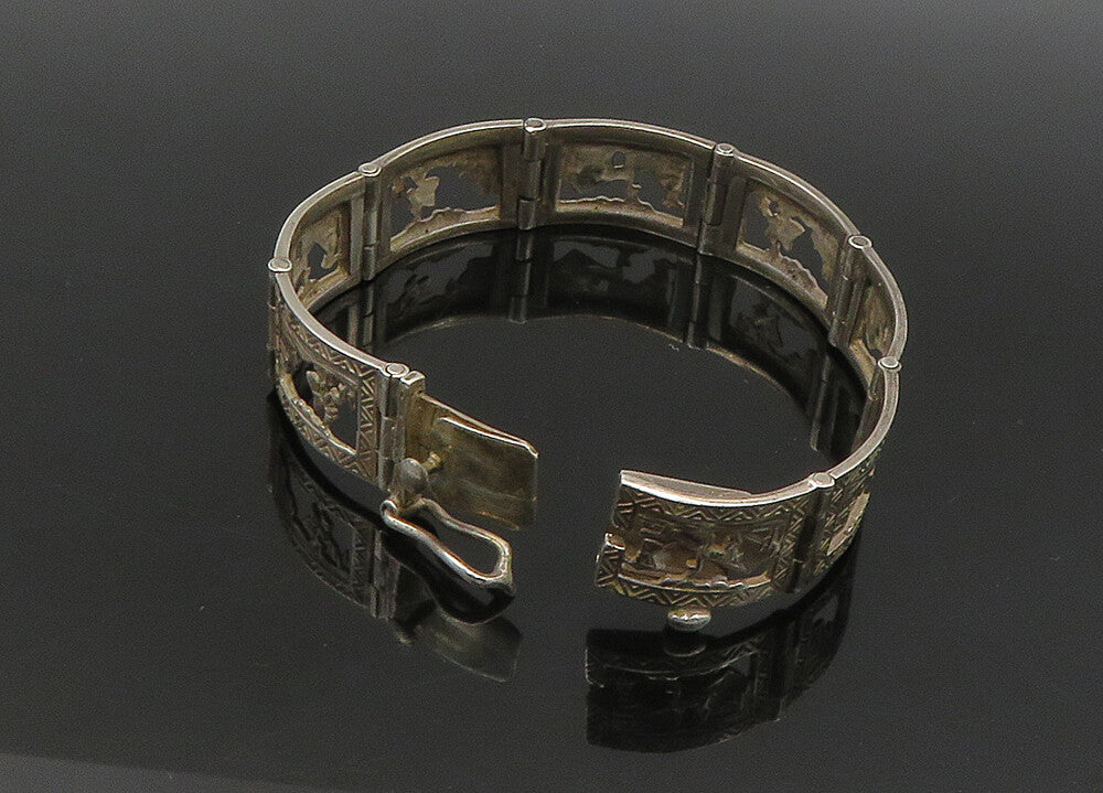 925 Sterling Silver  Vintage Alpaca Traveler Panel Chain Bracelet  BT8920