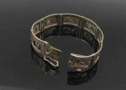 925 Sterling Silver  Vintage Alpaca Traveler Panel Chain Bracelet  BT8920