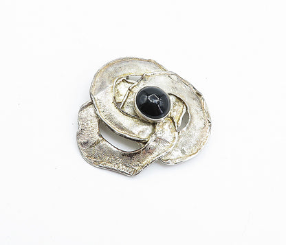 925 Sterling Silver  Vintage Modernist Black Onyx Pretzeled Brooch Pin  BP2784