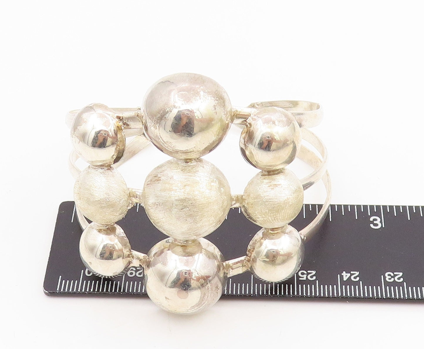 925 Sterling Silver Vintage Bracelet Modernist Large Spherical Bead Cuff BT11502