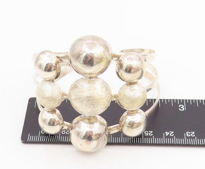 925 Sterling Silver Vintage Bracelet Modernist Large Spherical Bead Cuff BT11502