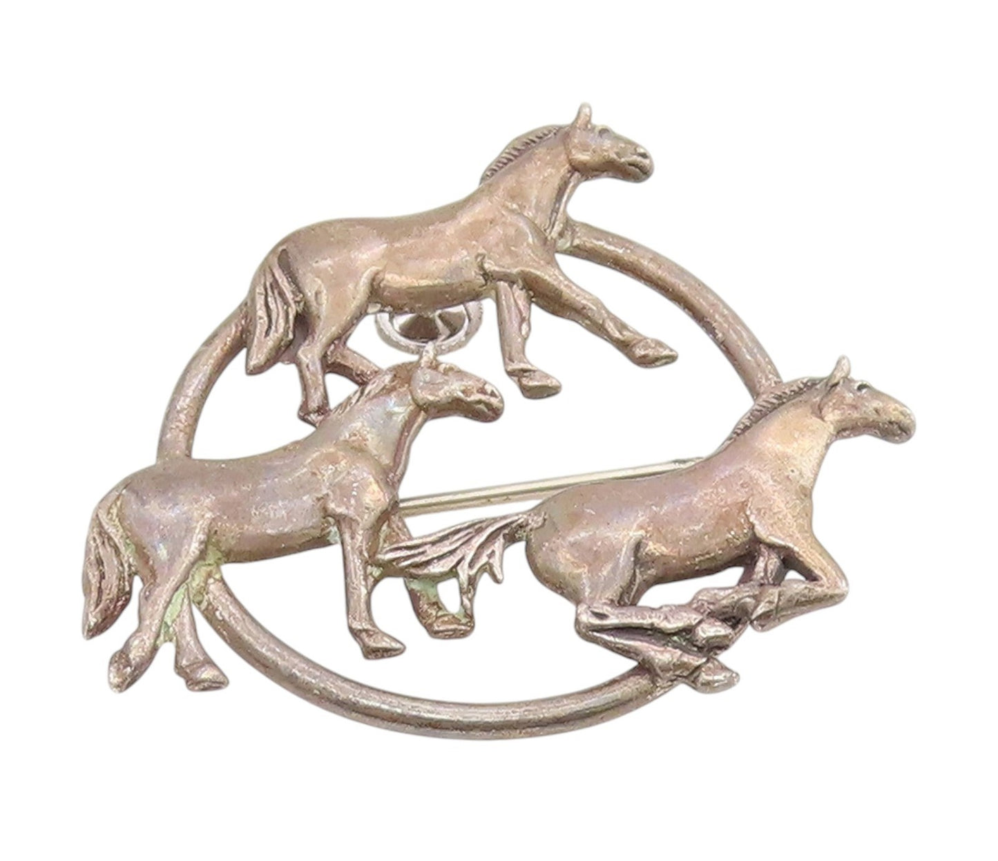 925 Sterling Silver Vintage Brooch Pin HAND & HAMMER Running Horse Trio  BP12180