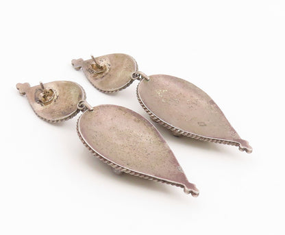 925 Sterling Silver Vintage Earrings Cabochon Onyx Floral Teardrop  EG14134