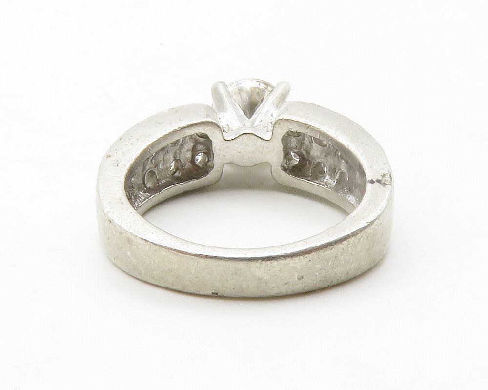 925 Sterling Silver  Vintage Cubic Zirconia Solitaire Accent Ring Sz 5 RG13726