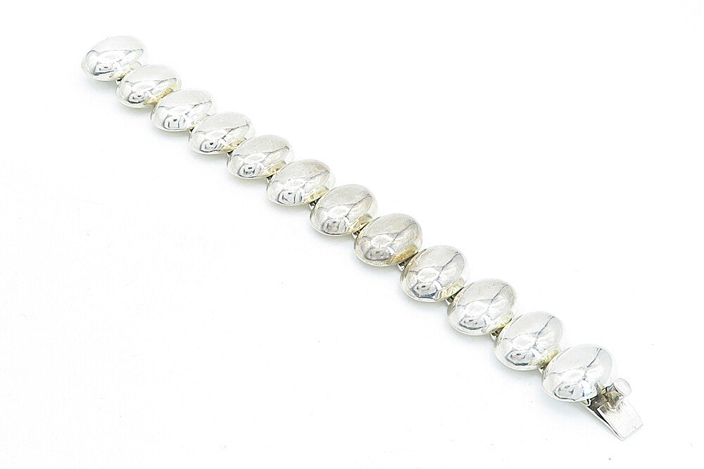 MEXICO 925 Sterling Silver  Vintage Shiny Hollow Oval Chain Bracelet  BT2014
