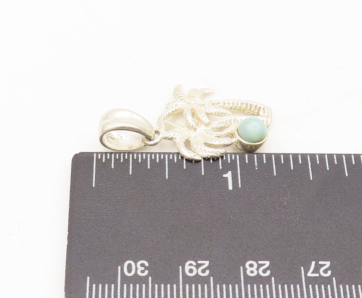 925 Sterling Silver Vintage Pendant Blue Turquoise Carved Coconut Tree  PT22464