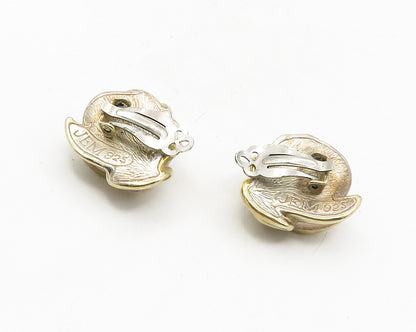 JEM 925 Sterling Silver  Vintage Two Tone Hollow Non Pierce Earrings  EG5239
