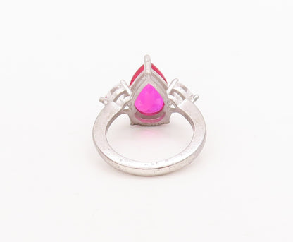 925 Sterling Silver Vintage Ring Drop Cut Pink & White Heart CZ  Sz 7  RG29606