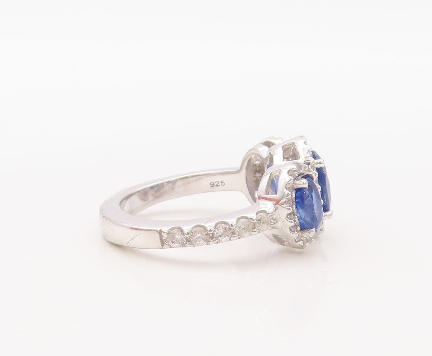 925 Sterling Silver Vintage Ring Oval Cut Sapphire Halo CZ Inlay  Sz 7  RG30663