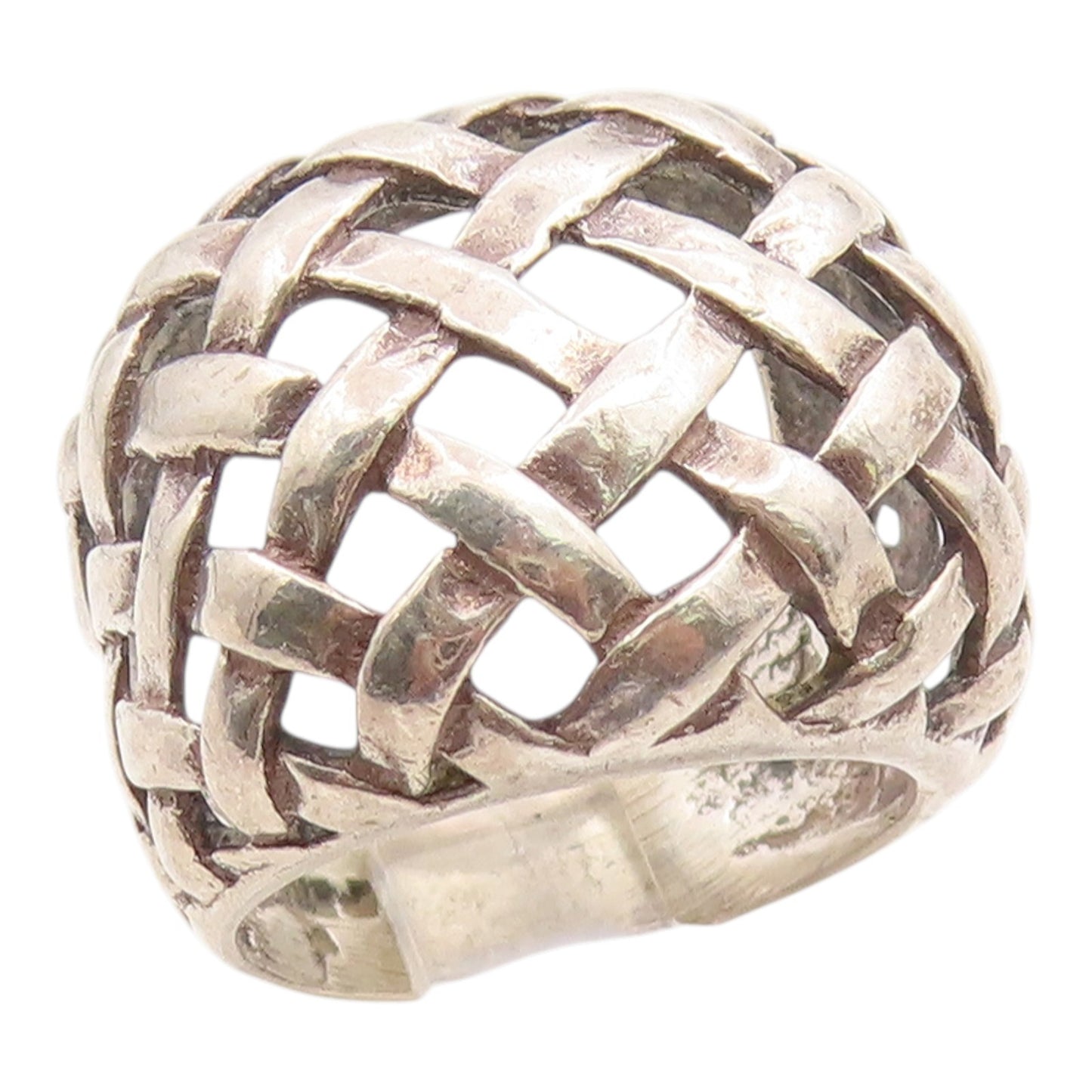 925 Sterling Silver Vintage Ring Modernist Basketweave Band  Sz 4.5  RG35601