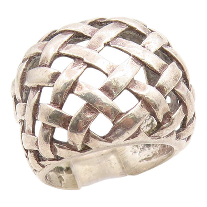925 Sterling Silver Vintage Ring Modernist Basketweave Band  Sz 4.5  RG35601