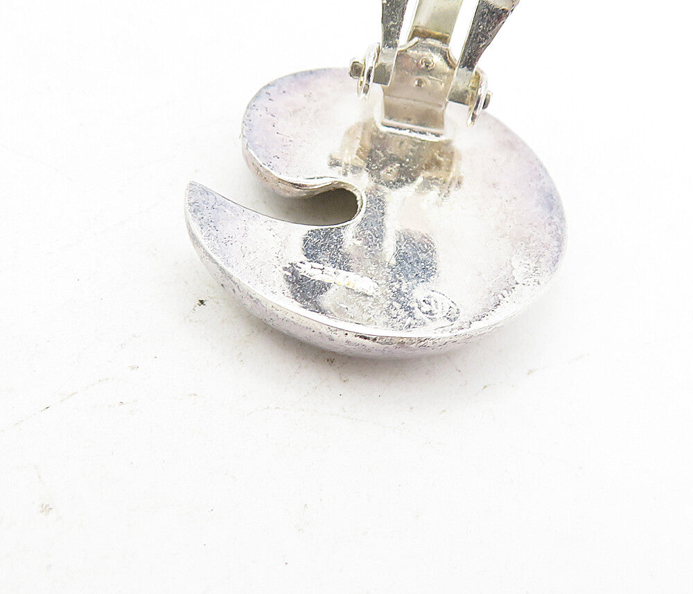 925 Sterling Silver  Vintage Shiny Etched Swirl Non Pierce Earrings  EG4055