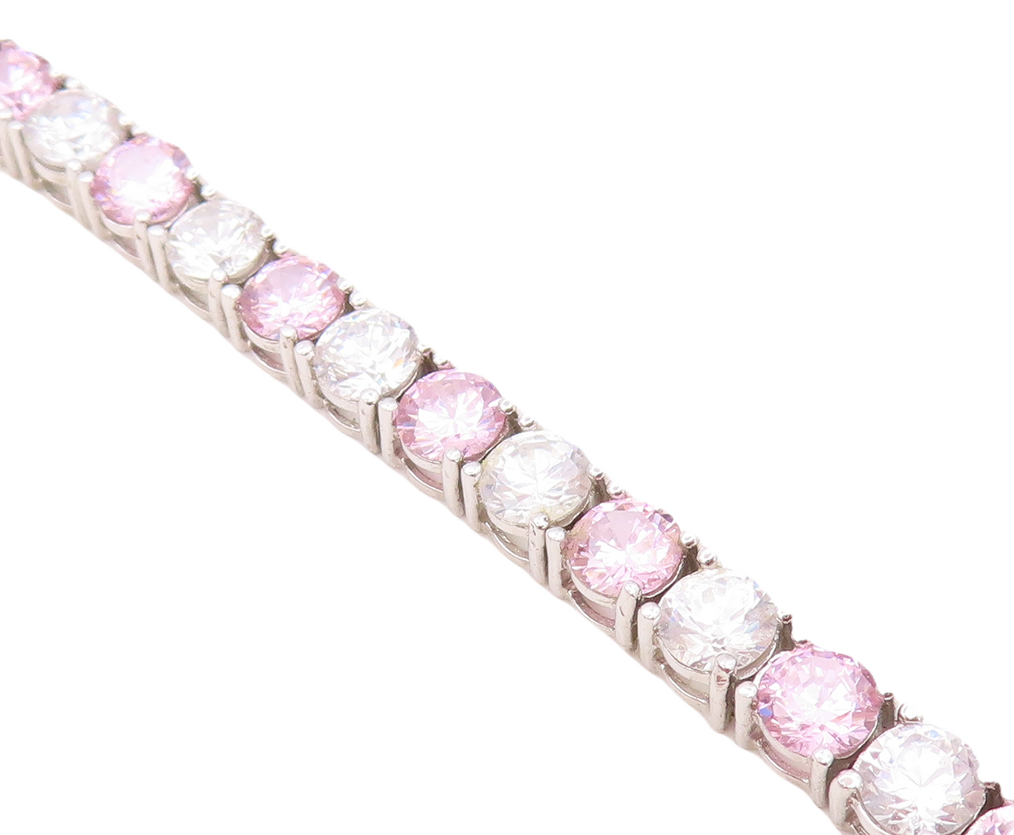 925 Sterling Silver   Pink & White Cubic Zirconia Tennis Bracelet  BT3233