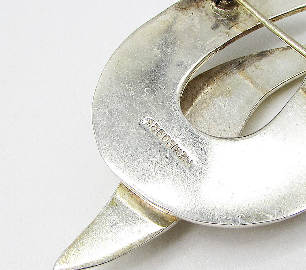 MEXICO 925 Sterling Silver  Vintage Smooth Fire Design Brooch Pin  BP1069
