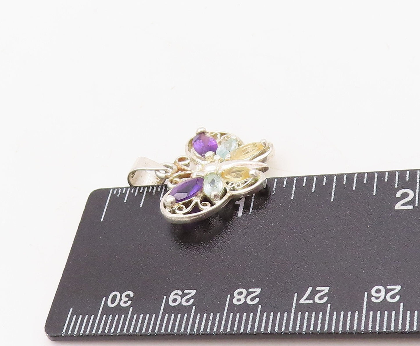 925 Sterling Silver Vintage Pendant Amethyst Topaz Citrine Butterfly   PT23651