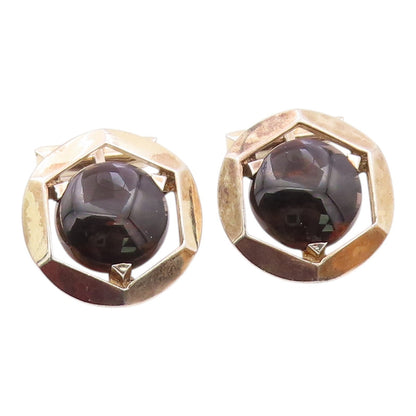925 Sterling Silver  Vintage Brown Agate Shiny Hexagon Cuff Links  TR1827