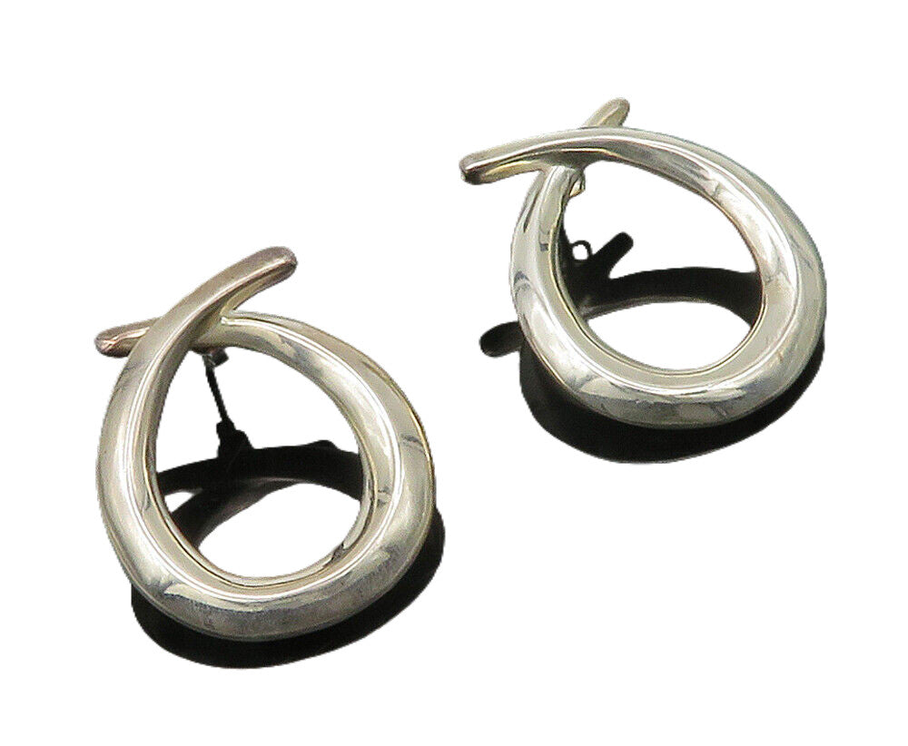 925 Sterling Silver  Vintage Shiny Looped Modernist Drop Earrings  EG8627