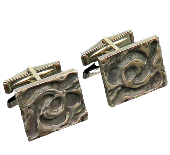 925 Sterling Silver  Vintage Dark Tone Modernist Sculpted Cufflinks  TR2769