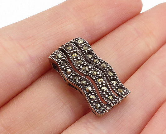 925 Sterling Silver  Vintage Marcasite Decorated Wavy Design Pendant  PT3451
