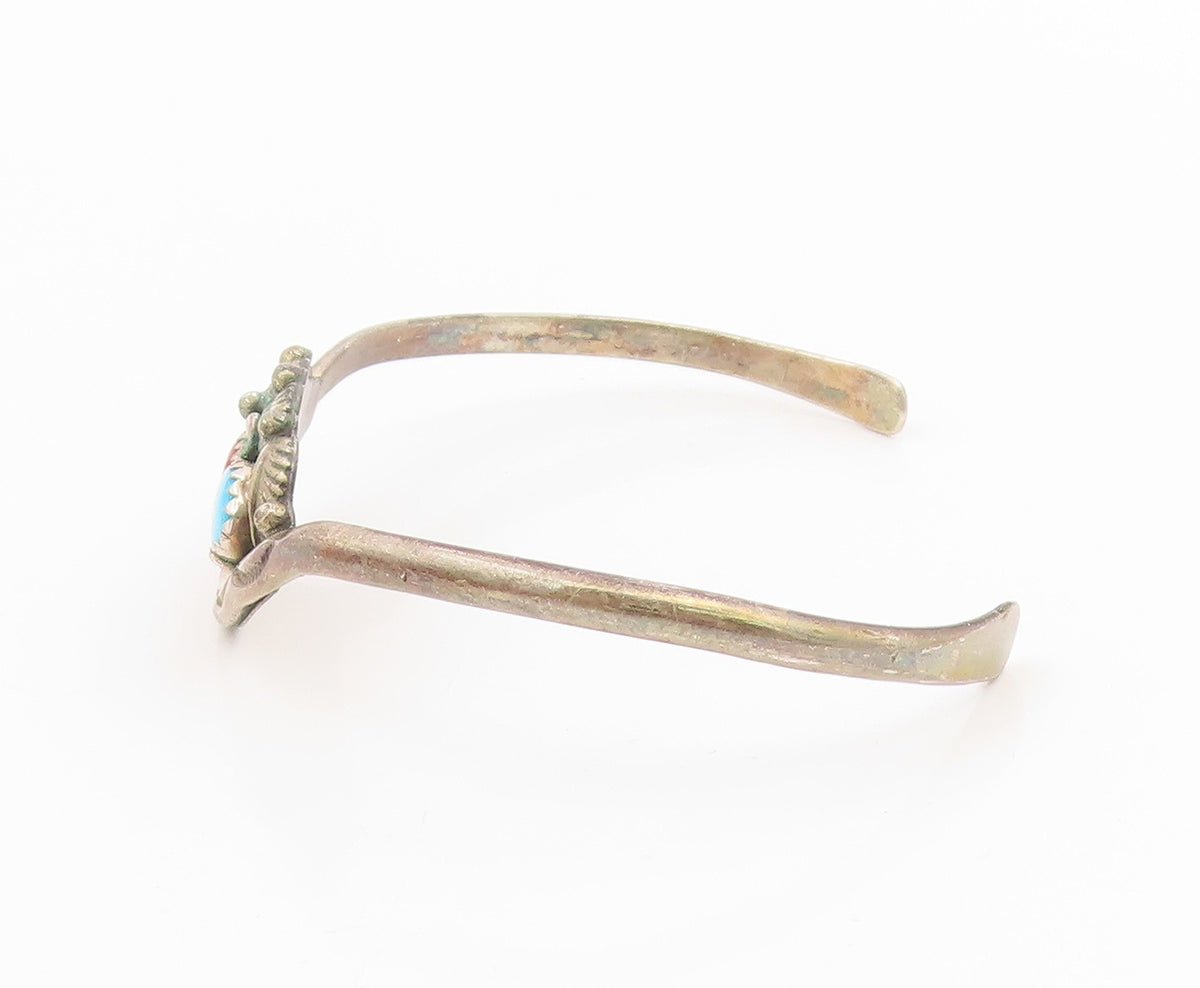 925 Sterling Silver Vintage Bracelet RONALD TOM NAVAJO Turquoise Cuff  BT11999