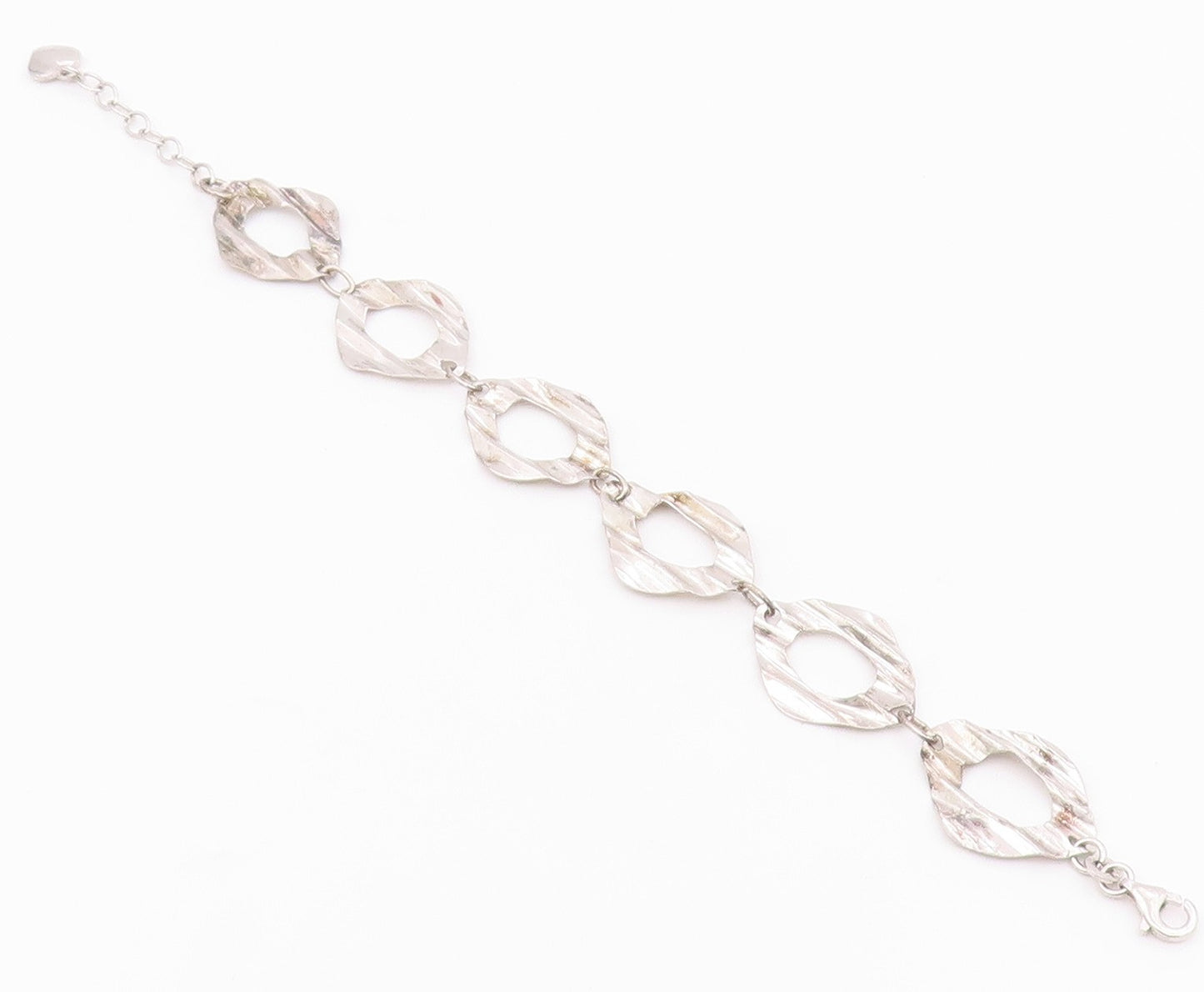925 Sterling Silver  Vintage Shiny Sculpted Link Chain Bracelet  BT6515