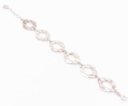 925 Sterling Silver  Vintage Shiny Sculpted Link Chain Bracelet  BT6515