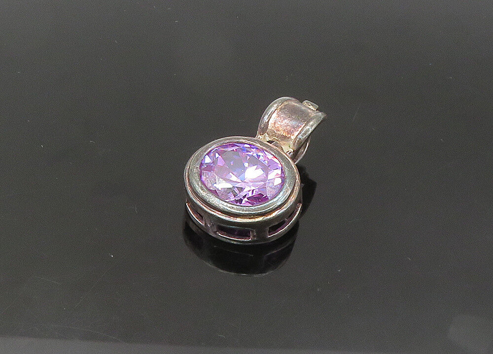 925 Sterling Silver  Vintage Purple Cubic Zirconia Dark Tone Pendant  PT17411