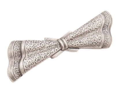 925 Sterling Silver Vintage Brooch Pin EUROPE Solid Dented Carved Bow  BP10909
