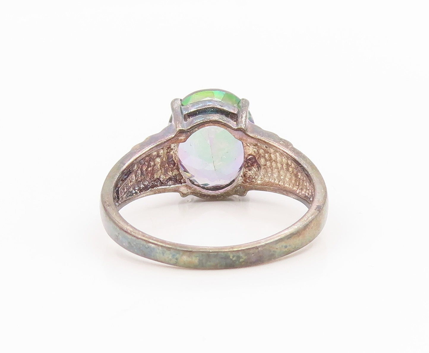 925 Sterling Silver Vintage Ring Mystic Topaz Statement Band  Sz 10  RG35444