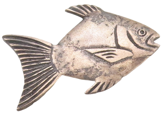 925 Sterling Silver Vintage Brooch Pin MEXICO Solid Etched Large Fish  BP11059