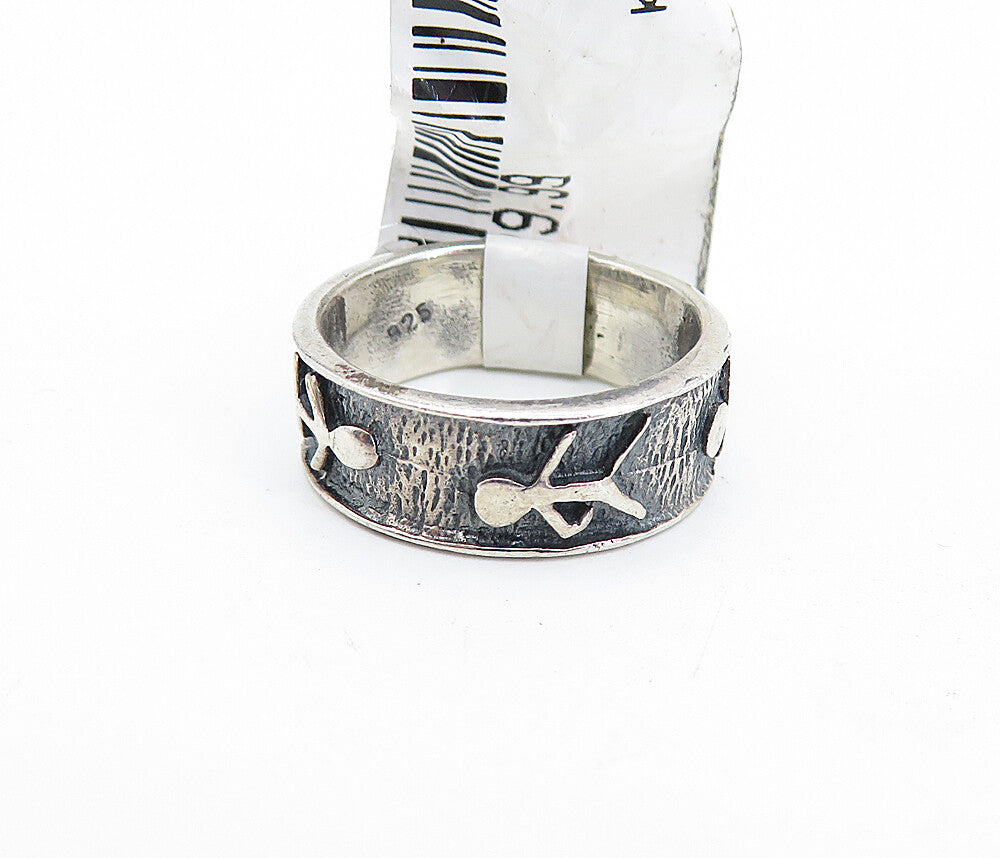 925 Sterling Silver  Vintage Oxidized Stick Figure Band Ring Sz 4.5  RG4574