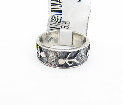 925 Sterling Silver  Vintage Oxidized Stick Figure Band Ring Sz 4.5  RG4574